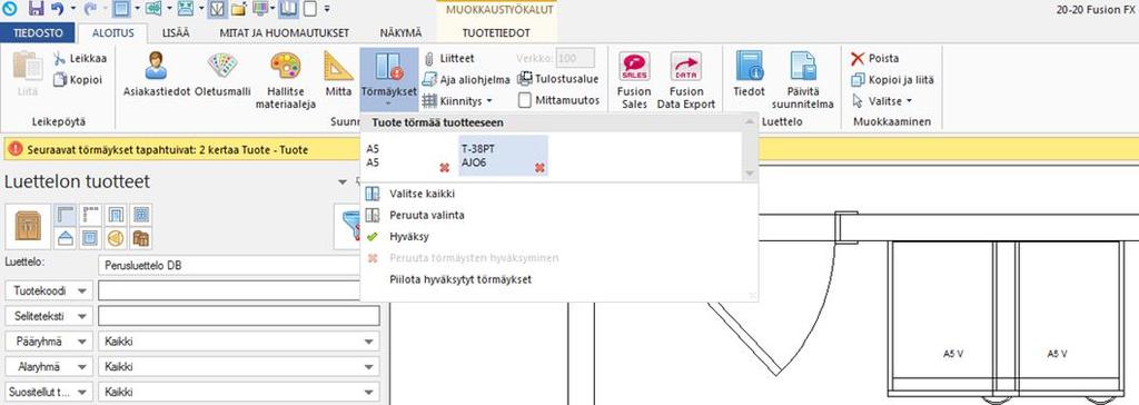 37 Törmäykset voi nähdä uudelleen valitsemalla ALOITUS välilehdeltä TÖRMÄYKSET.