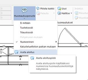 tuotetta saadaan määritettyä numeroinnin aloituspaikka (numero