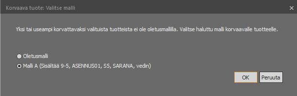 Versiosta 6 lähtien voidaan valita korvaavalle tuotteelle korvausta tehdessä käyttääkö tuote oletusmallia vai jotain muuta