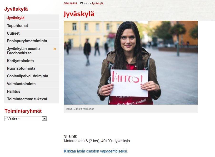 7 Jäsenkirjettä ei vuonna 2013 lähetetty. 2.3 Perusperiaatteiden tunnetuksi tekeminen ja tiedotustoiminta Suomen Punaisen Ristin Jyväskylän osaston Internet kotisivuja ylläpidettiin RedNet palvelussa.