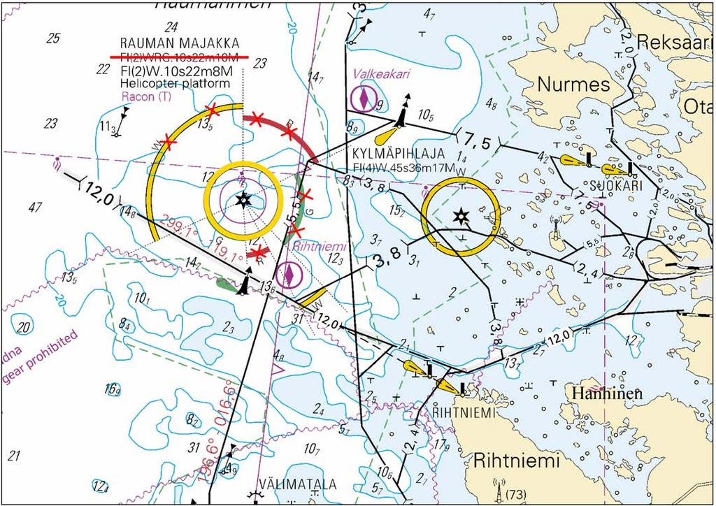 45 Väyläalueen reunalinja seuraavien pisteiden välille: Farledsområdets begränsningslinje mellan följande positioner: Fairway area edge line between the following positions: vanha reunalinja den