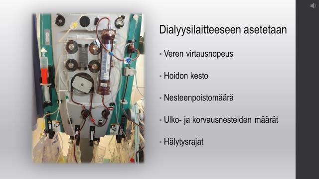 16. Kun dialyysilaitteen letkut ovat yhdistettynä potilaaseen oikeaoppisesti, käynnistetään veripumppu.