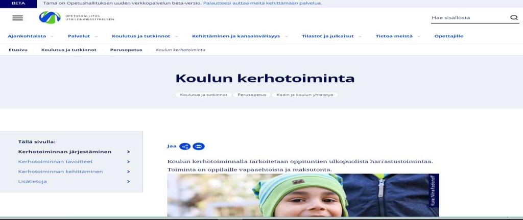 OPH:n koulun kerhotoiminnan uudet nettisivut https://beta.oph.