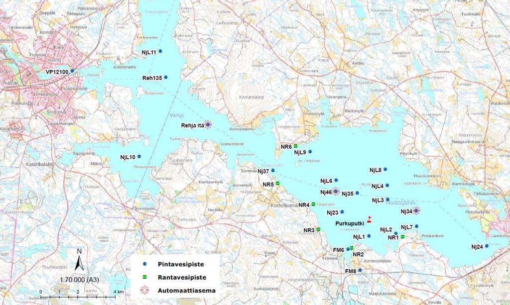 Ramboll - Terrafame Oy Jormasjärven ja Nuasjärven vedellä. Vuoksen suunnassa testaukset tehtiin Kivijärven, Kivijoen ja Laakajärven vedellä.
