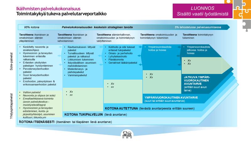 Palveluketju on tietyn asiakasryhmän tarpeiden mukainen yhdistelmä ja kokonaisuus hoitoja ja palveluja huomioiden kaikki sosiaali- ja terveydenhuollon julkiset ja yksityiset palvelut, kuntien ja