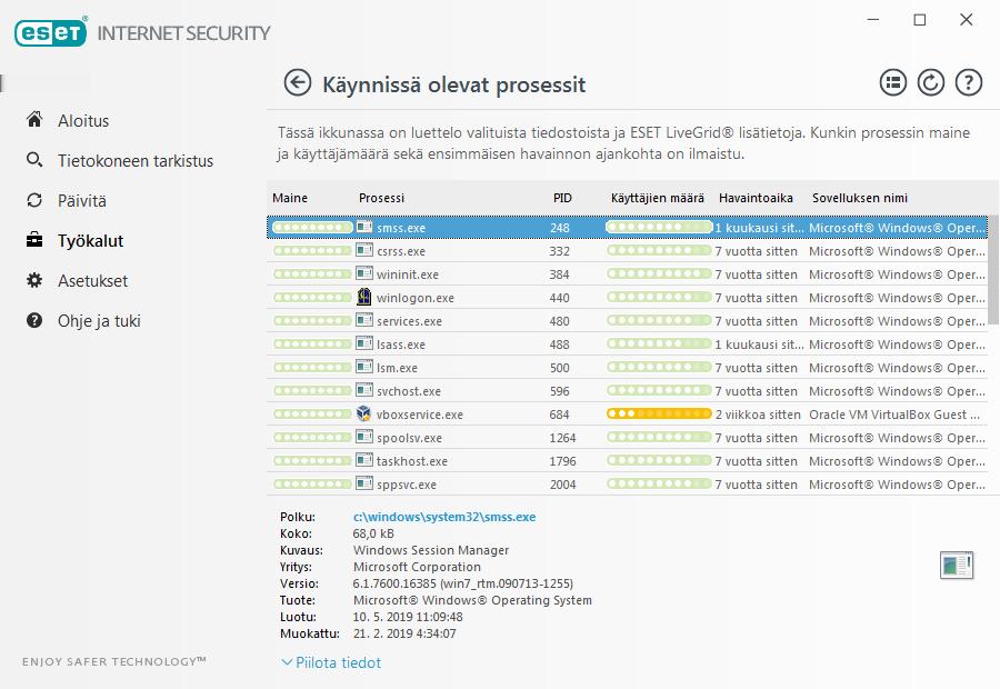 Maine Useimmiten ESET Internet Security ja ESET LiveGrid -tekniikka määrittävät riskitason kohteille (tiedostoille, prosesseille, rekisteriavaimille ja niin edelleen) käyttämällä