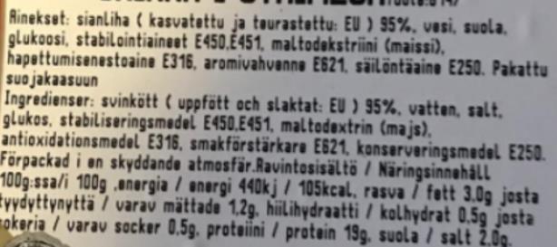 Kysymys 5. Onko kyseessä kinkkusuikale, jos sianliha on kinkkua?