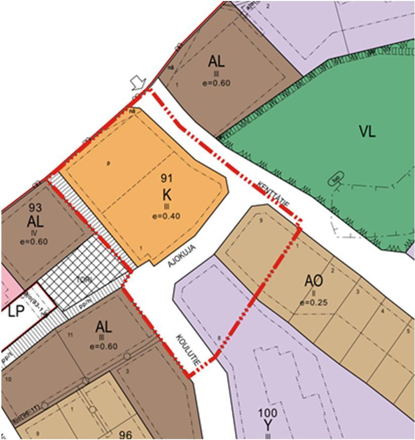 Kortteli 91 on osoitettu linja-autoaseman sekä liike- ja toimistorakennusten korttelialueeksi (LAKL-1).