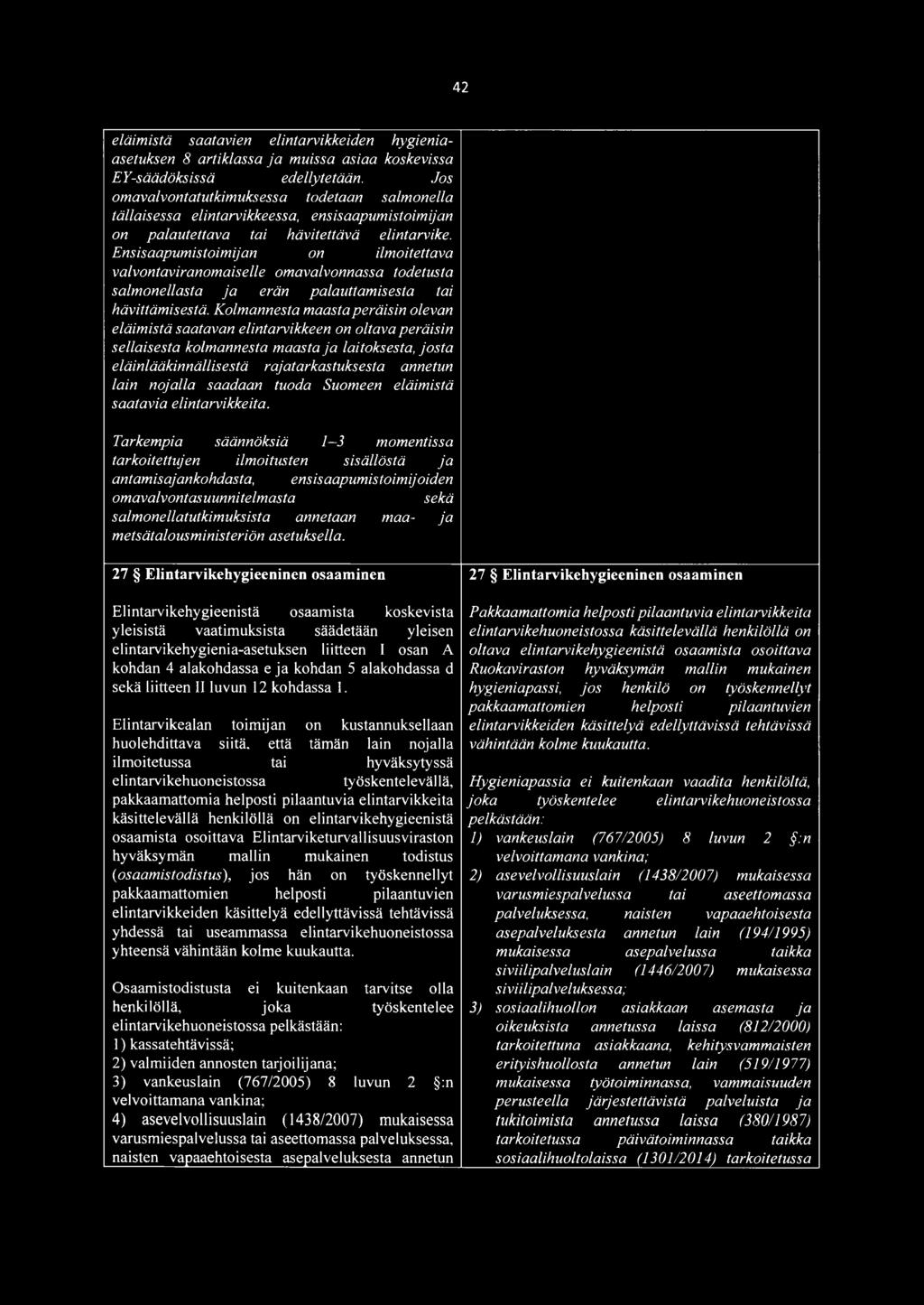 Ensisaapumistoimijan on ilmoitettava valvontaviranomaiselle omavalvonnassa todetusta salmonellasta ja erän palauttamisesta tai hävittämisestä.