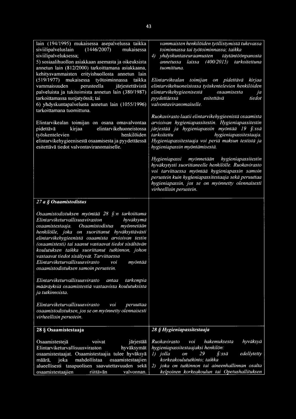 lain (380/1987) tarkoittamassa suojatyössä; tai 6) yhdyskuntapalvelusta annetun lain (1055/1996) tarkoittamana tuomittuna.