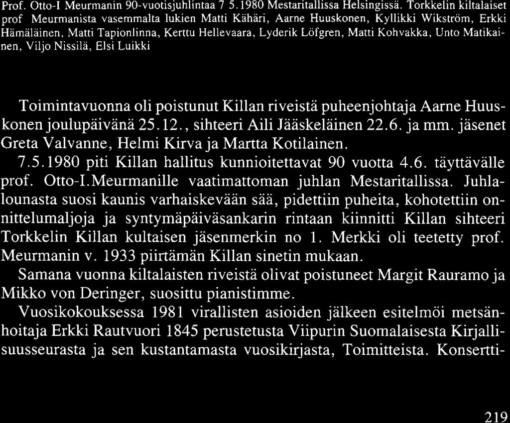 Nissilä, Elsi Luikki, Toimintavuonna oli poistunut Killan riveistä puheenjohtaja Aarne Huuskonen joulupäivänä 25.12., sihteeri Aili Jääskeläinen 22.6. ja mm.