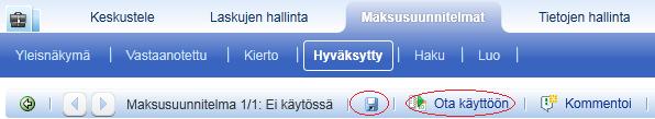 Valitse maksuaikataulussa oleva viimeisin rivi (esimerkissä tiliöinti muuttuu maaliskuusta lähtien) ja muuta sille tiliöintiä: iv.