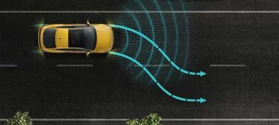 etäisyyden edellä ajavaan ajoneuvoon.¹) Ennakoiva nopeussäätö laajentaa järjestelmän toimintaa nopeutta ja kaarreajoa valvovilla järjestelmillä.