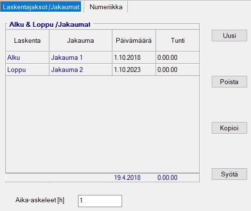 TAULUKKO 1. Simulointien alkuolosuhteet 5.2 Laskentajakson valinta Seuraavaksi siirryttiin ohjaus-välilehdelle.