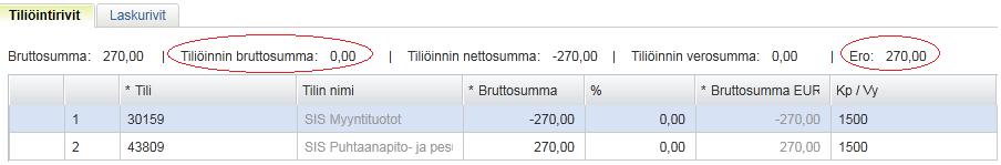 myöskään kopioida) - Lisää kulutiliöinti klikkaamalla hiiren oikeaa painiketta laskulla olevan valmiin tiliöintirivin kohdalla ja valitse Lisää rivi.