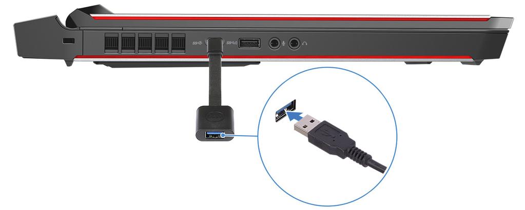 Kun käytät virtuaalitodellisuuslaseja (VR-laseja), kytke HDMI-kaapeli Alienwaregrafiikkavahvistimeen asennettuun näytönohjaimeen.