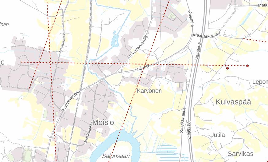 Esimerkkejä yksittäisistä analyysituloksista Etäisyys tiestä yli 200/500 m Esimerkissä virhe näyttäisi olevan Itäkoordinaatissa, mutta piste sijaitsee kuitenkin