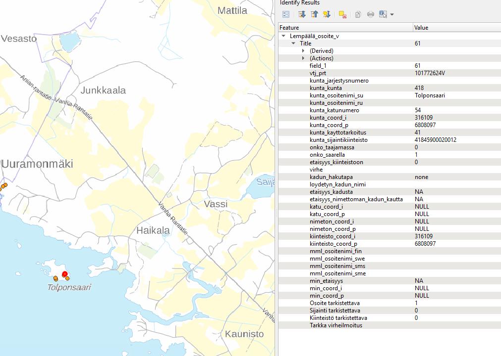 Esimerkkejä yksittäisistä analyysituloksista