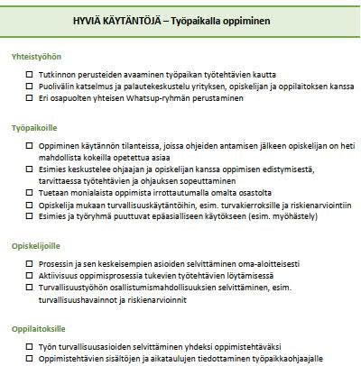 Esimerkkiprosessi Hyvän työpaikkaohjaajan piirteitä Työpaikkaohjaajan koulutuksessa käsiteltäviä