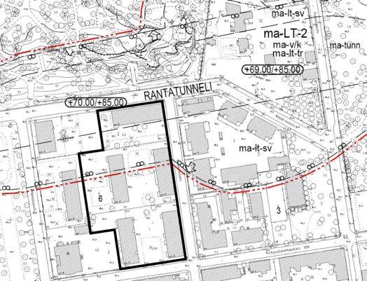 Tontin 6-42 eteläosaa ja tontin 6-2 pohjoisosaan on osoitettu ohjeellinen liikennetunnelin lujitus- ja suojavyöhyke, jolle tienpitäjä saa ulottaa maanalaisia kallioankkureita tai vastaavia