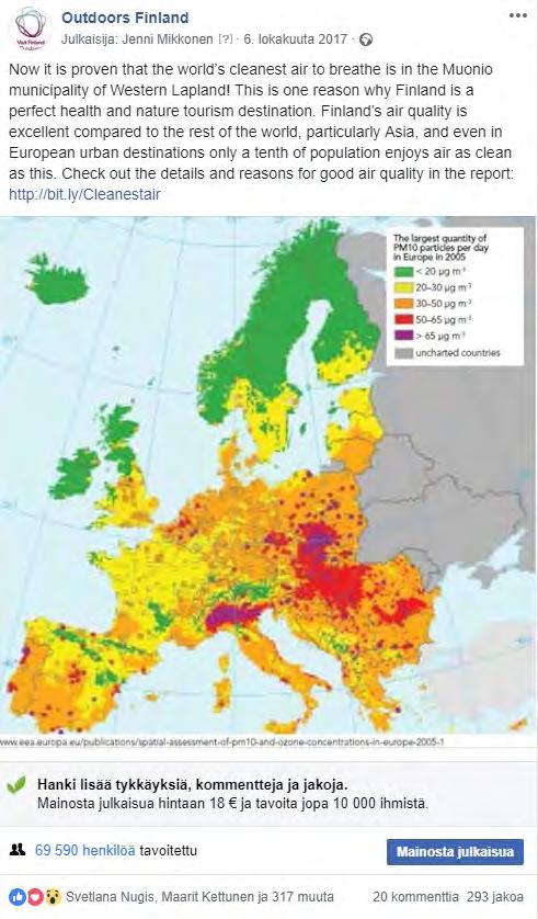 PASANEN & PESONEN Seuraavaksi suosituimmat julkaisut olivat saaneet aikaan 4000 6000 tunnereaktiota per julkaisu. Yhtä julkaisua lukuun ottamatta kaikki suosituimmat julkaisut liittyivät luontoon.