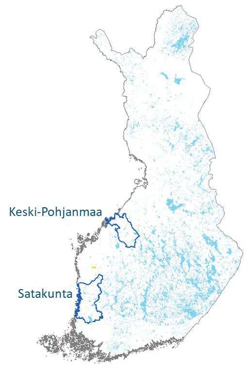 6 (70) 2.2 Testialueet ja aineiston rajaus Projektin käynnistyskokouksessa määriteltiin testialueiksi Keski-Pohjanmaa ja Satakunta.