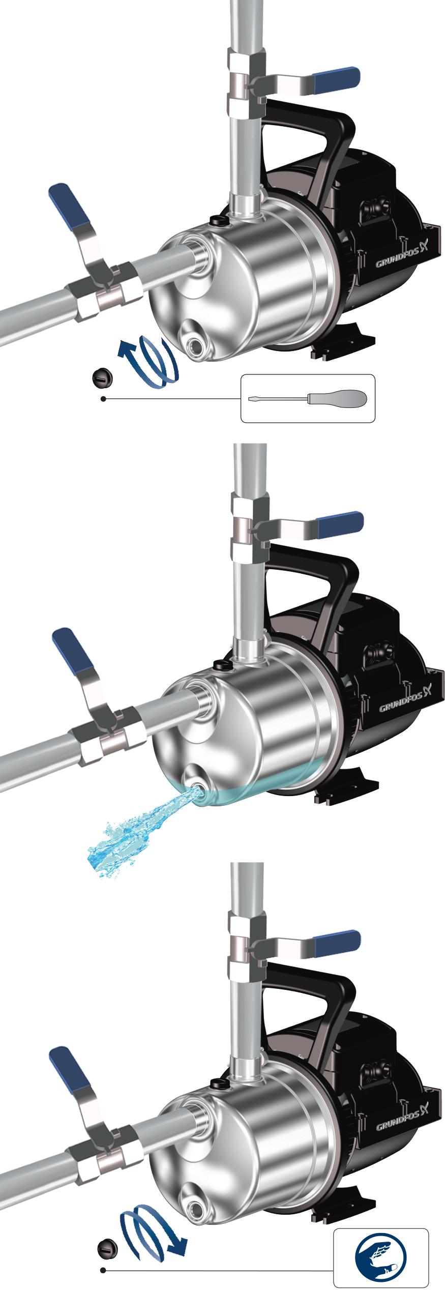 7. JP PT-H -vesiautomaatin tyhjentäminen Lisätietoja huoltopaketeista on Grundfos Product Centerissä osoitteessa www.product-selection.grundfos.com.