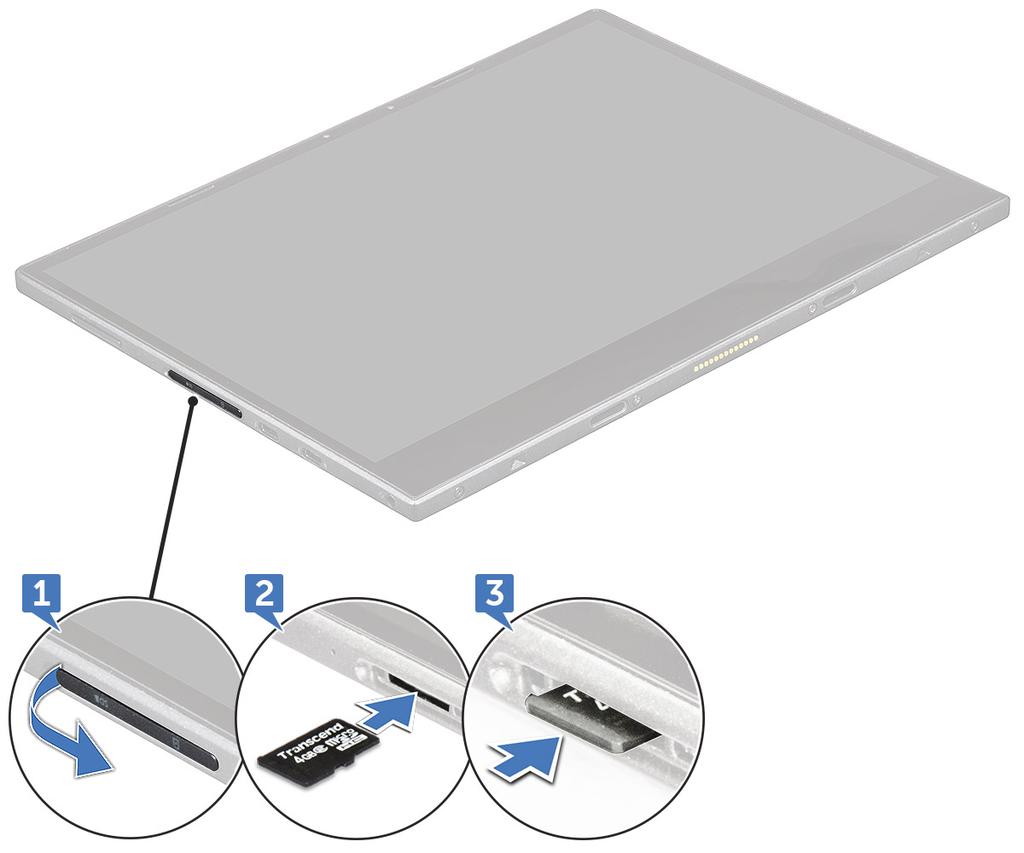 4 Irrota microsd-kortti suorittamalla vaiheet 1 3. Näyttöpaneeli ja näyttökaapeli Näyttöpaneelin irrottaminen 1 Noudata Ennen kuin avaat tablet-tietokoneen -kohdan ohjeita.