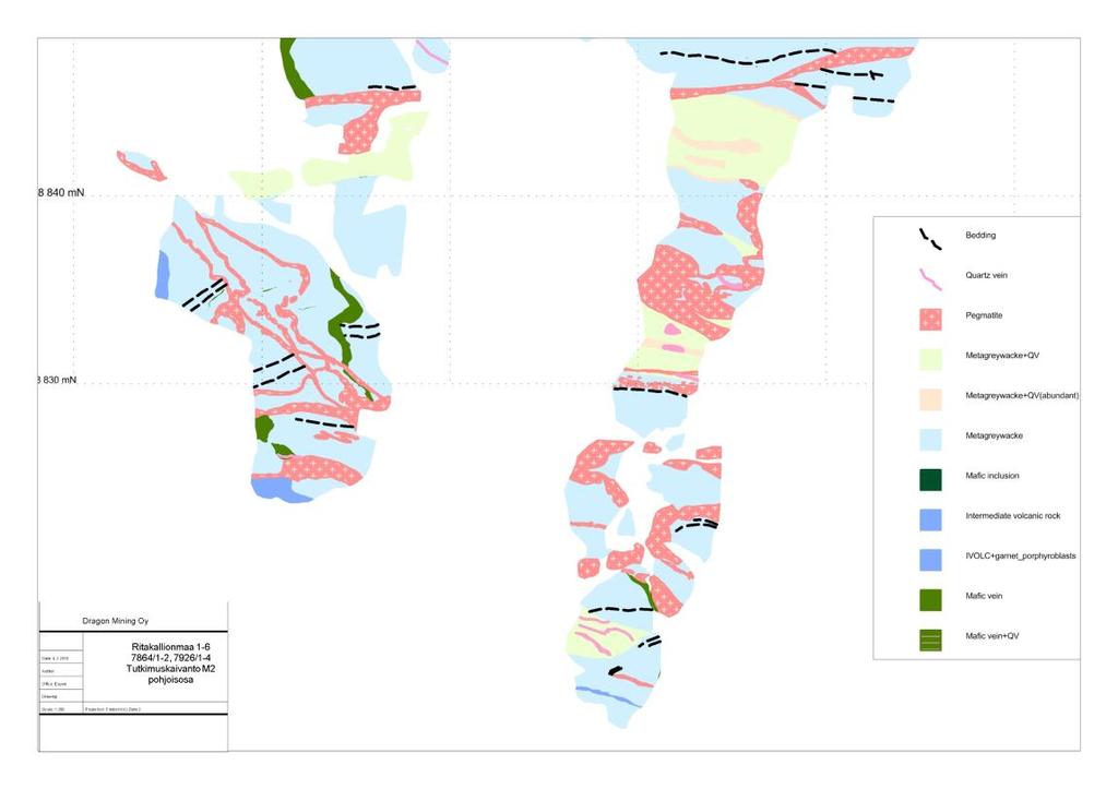 Geological map from northern part of trench M2. Kuva 13.