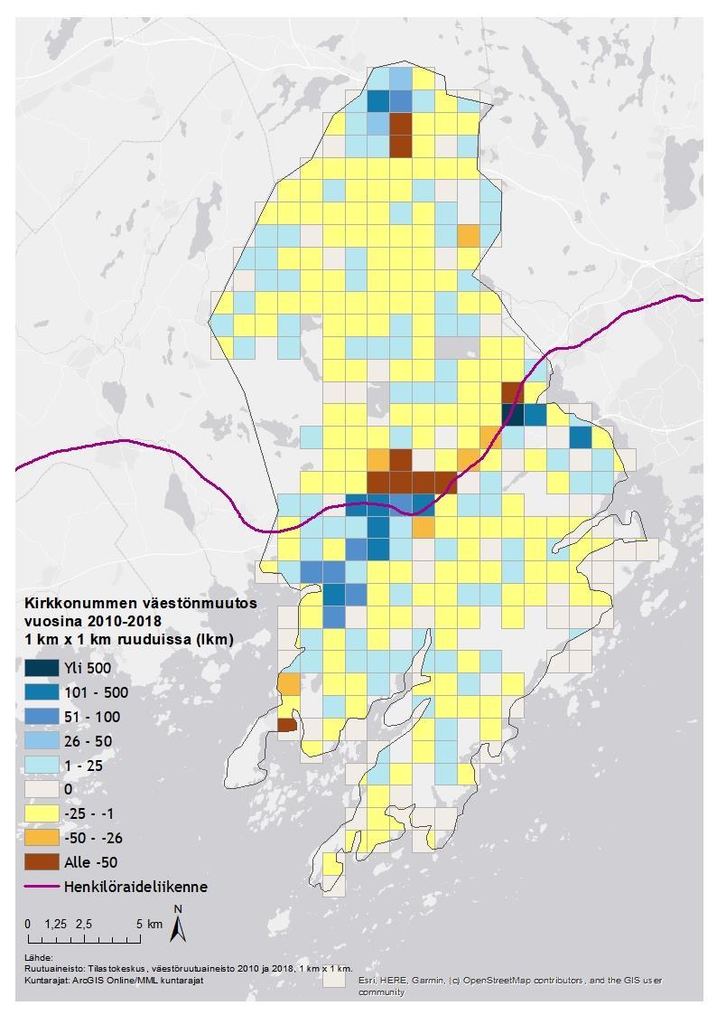 KIRKKONUMMEN VÄESTÖNMUUTOS 1 KM