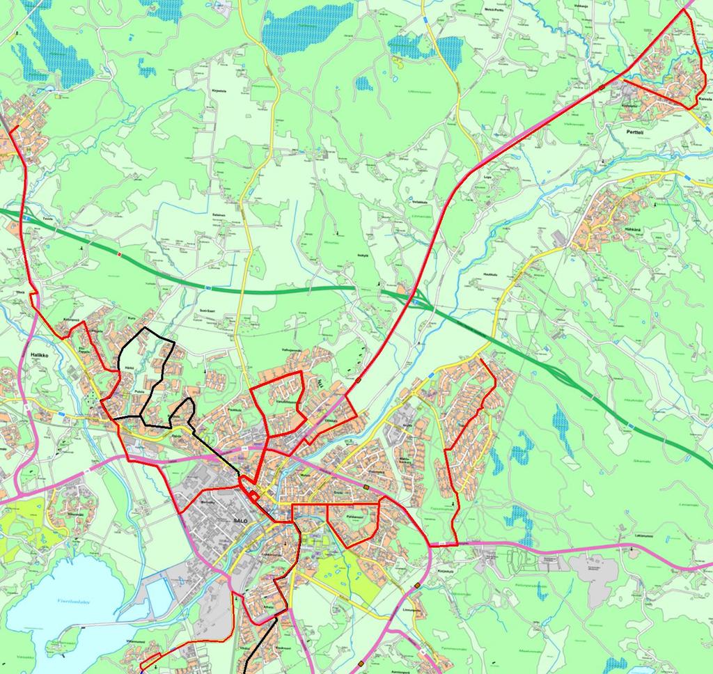 5(7) PAIKALLISLIIKENNE Paikallisliikenteen palvelutason olennaisin muutos on laajennettu liikennöintialue. (kuva 2.