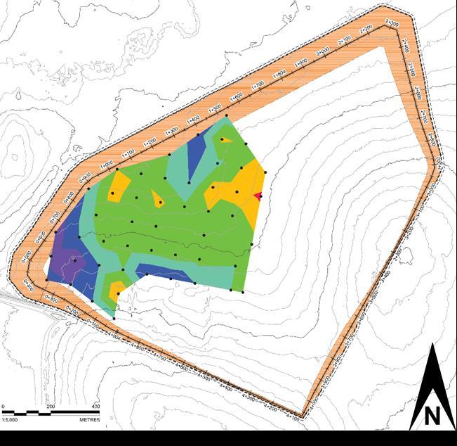 File: \\golder.gds\gal\burnaby\active\2017\3 Proj\1773228 AGNICO_Engineering Support_Kitilia\11 Analysis Selite Koekuoppa Kerroksen paksuus (m) 4-3.5 3.5-3 3-2.5 2.5-2 2-1.5 1.