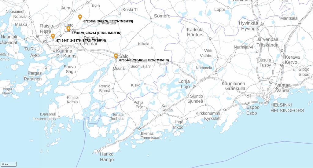 pintavesinäytteistä saatua tietoa verrattiin kasvinsuojeluaineiden käyttötietoihin, sekä aineiden myyntipäällyksen ympäristölausekkeisiin. Taulukko 1.