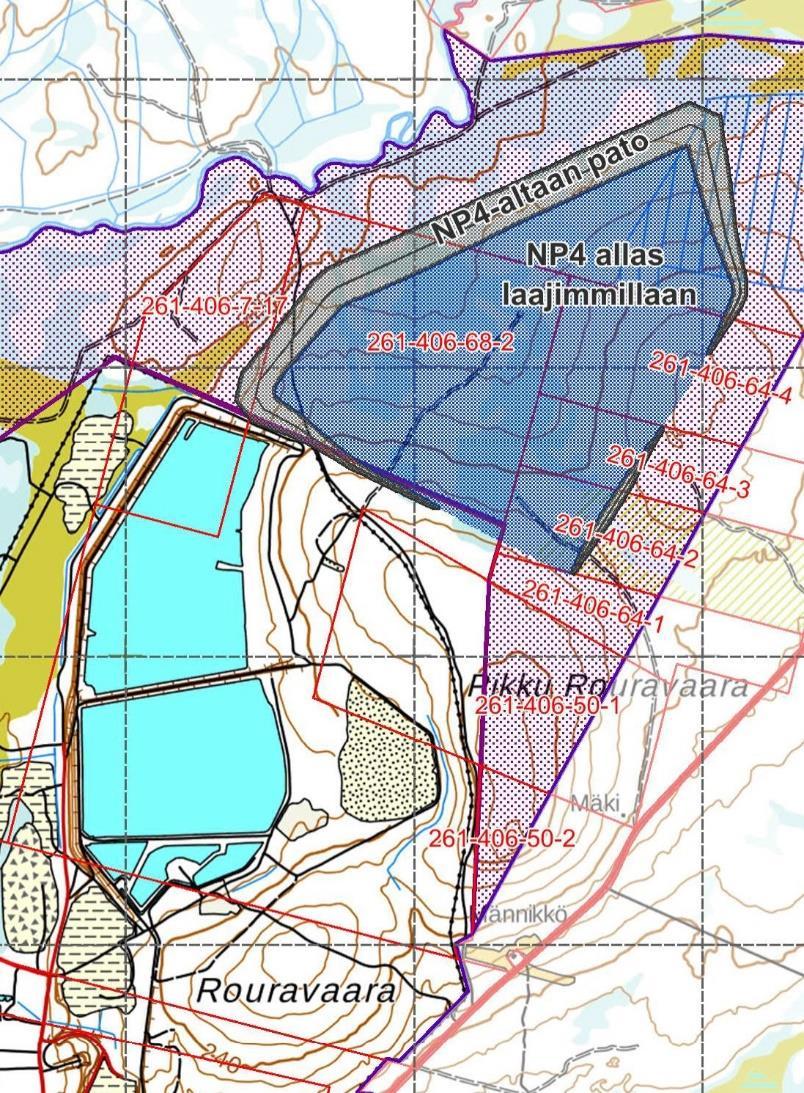 Kuva 3. Periaatekuva uudesta NP4-altaasta 7.4 Pintamaiden läjitysalue Pintamaita on läjitetty kahteen eri kohteeseen toiminnan aikana.