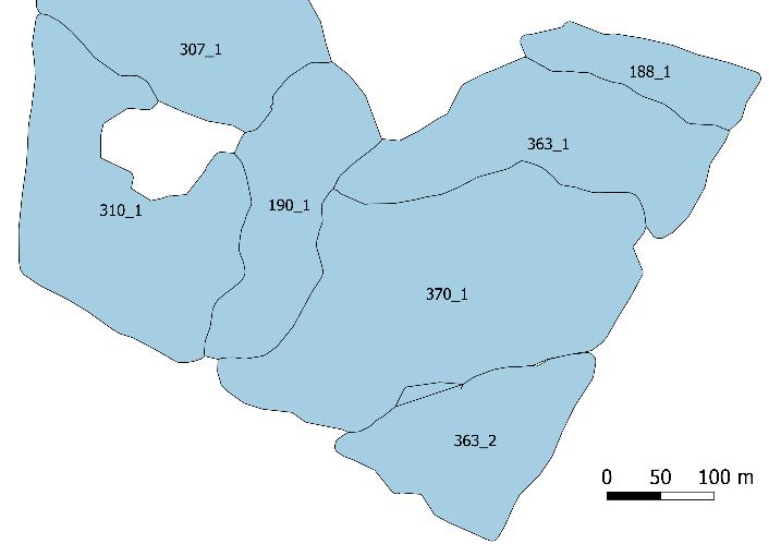 Hakkuukonetietopilotin loppuraportti 31.8.2018 7 (14) A = 7500m 2 Kuva 5. Esimerkki kuvioiden välisten rajojen käsittelystä.