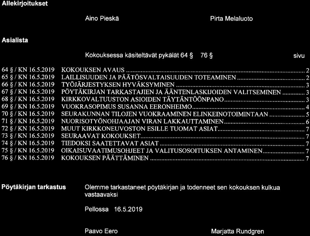 PELLON SEURAKUNTA KIRKKONEUVOSTO PÖYTÄKIRJA 5/