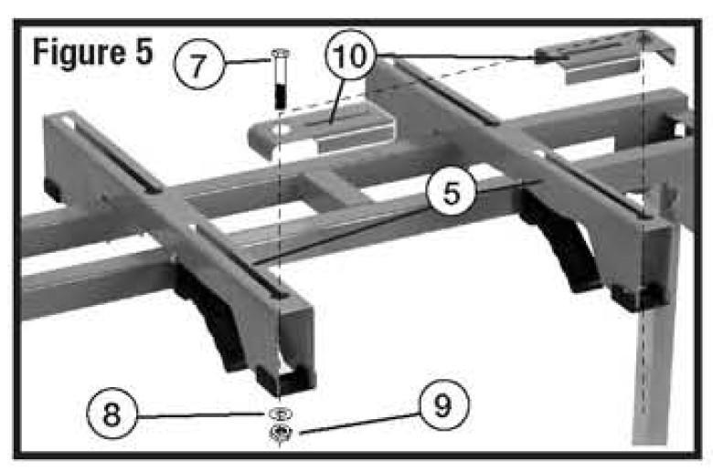 6. (See Figure 4)Secure saw base to quick release mounts with 4 bolts (7),washers(8) and nuts(9) as shown. Tighten fasteners securely.
