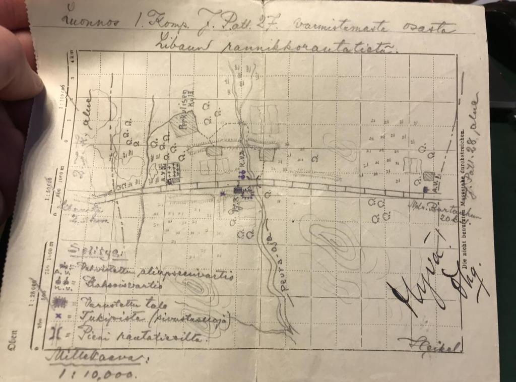 6 Kuva 1: Heikinheimon luonnos komppanian ryhmityksestä Libaun rannikkorautatiellä 24.10.1917. Heikinheimo käytti jääkärinä ollessaan nimeä Heikel. 17 Saavuttuaan 25.