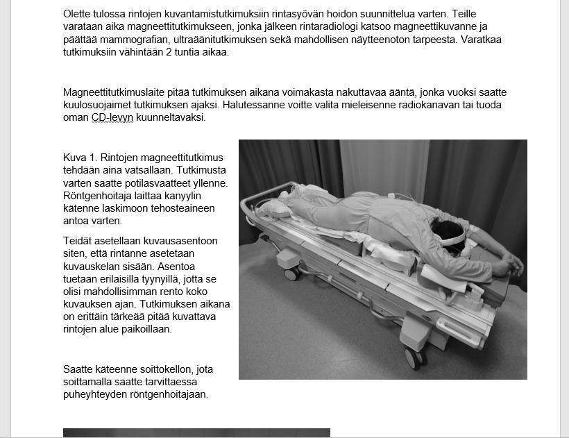 28 KUVA 2. Potilasohjeen kansisivun suunnittelua. Kuvien ja kuvatekstien sommittelussa nousi esille myös toinen ongelma.