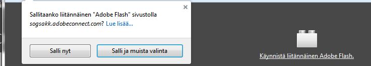 11 3.2. Ohjeet Adobe Connectin käyttöön Käy läpi nämä ohjeet ja pidä ne helposti saatavillasi aina, kun kirjaudut virtuaaliluokkaan. 3.2.1. Hyvissä ajoin ennen ensimmäistä käyttökertaa Voit testata itseksesi, kuinka tietokoneesi soveltuu AC-virtuaaliluokan vaatimuksiin seuraavasta linkistä: AC Testaus.
