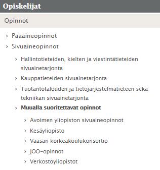 korvaaminen avoimen yliopiston tai kesäyliopiston opinnoista (puolto etukäteen, kesäajan opinnot, liiketoimintaosaaminen ja kansainvälistymisvalmiudet)