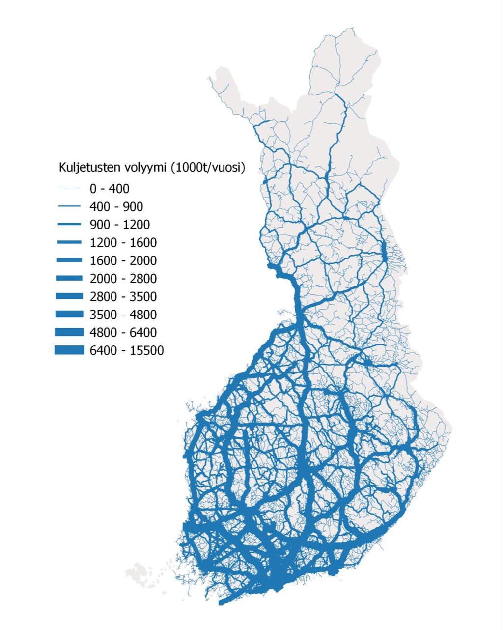 Tiekuljetusten volyymit ja arvot keskiarvo vuosilta