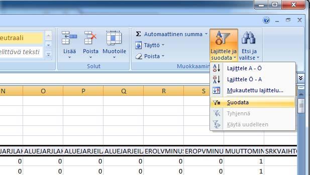 2. Valitse Lajittele ja Suodata ja Suodata: Jokaiseen