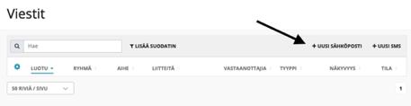 Viestit (sähköposti) Valitse Viestintä -> Viestit ja valitse uusi sähköposti.