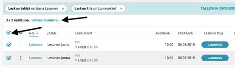 Ikkuna aukeaa, josta voit valita suoraan listalta halutut jäsenet tai suodattaa listaa. Kun jäsenet on valittua, paina Luo.