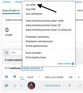 MYCLUB OHJEET 14 1.4. Laskun tekeminen tapahtumaan osallistuville Tämä teko aloitetaan poikkeuksellisesti Tapahtumat -> Hallinta kohdassa.