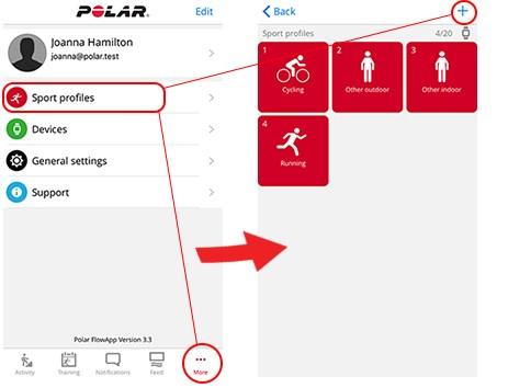 Polar Flow -verkkopalvelu Lajiprofiilit UUDEN LAJIPROFIILIN LISÄÄMINEN Polar Flow -mobiilisovelluksessa: 1. Siirry kohtaan Lajiprofiilit. 2. Napsauta plusmerkkiä oikeassa yläkulmassa. 3.