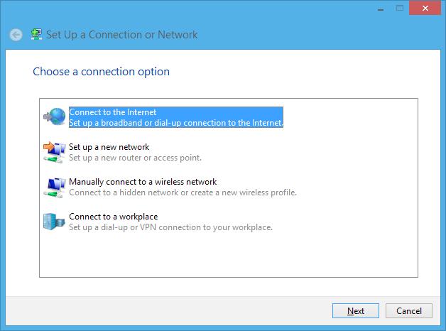 7. Palaa Network and Sharing Center (Verkko- ja jakamiskeskus) -ikkunaan ja napauta sitten Set up a new connection or network (Aseta uusi yhteys tai
