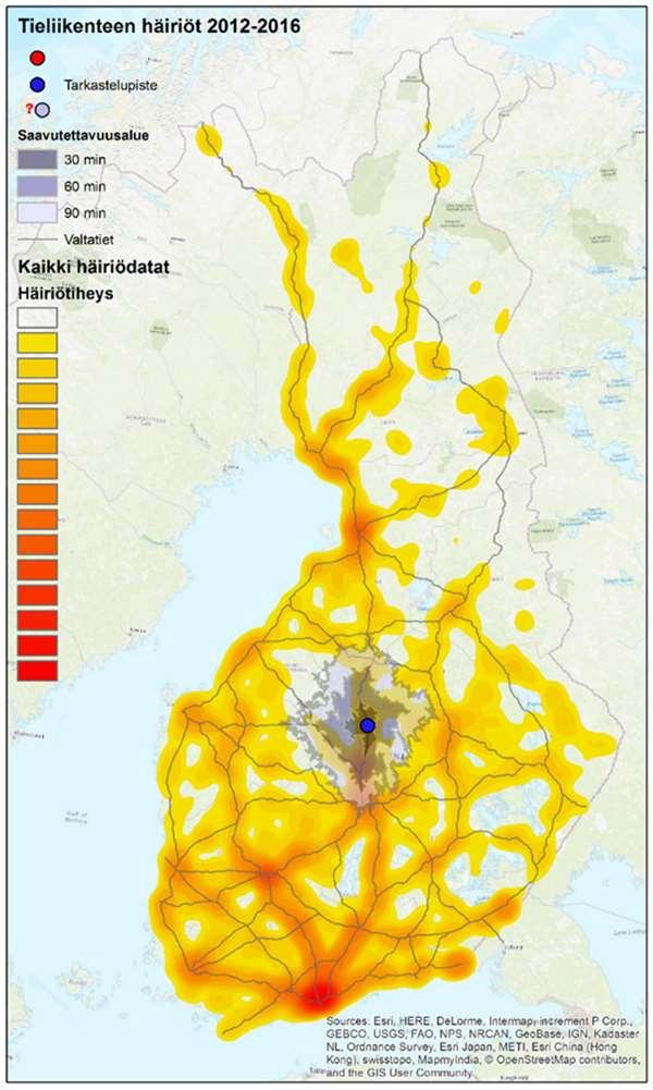 Pistemäisen häiriökohdan vaikutusalue Case Vt 4 Jyväskylä - Oulu Tarkastelupiste Viitasaaren