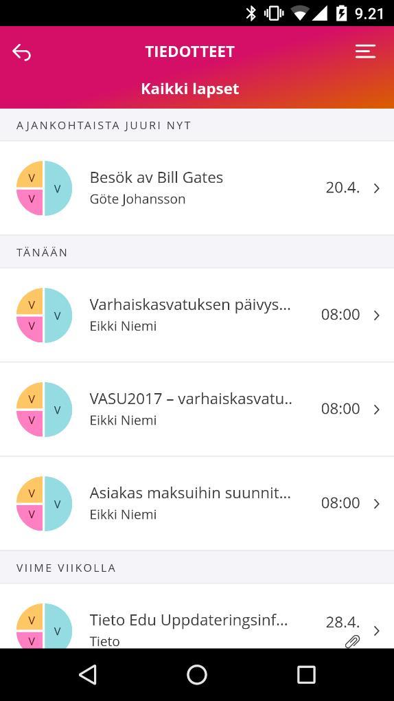 Tiedotteet Tiedotteet näkyvät listassa aikajärjestyksessä, uusimmat ensimmäisenä.